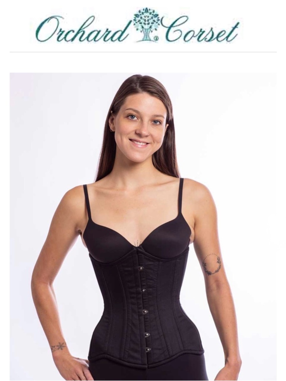 Orchard Corset Black Cotton Hourglass Curve Longline Underbust Corset (Size:20)